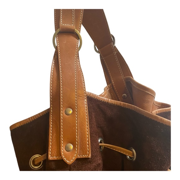 Suede & leather large bucket shoulder bag - Picture 13 of 16